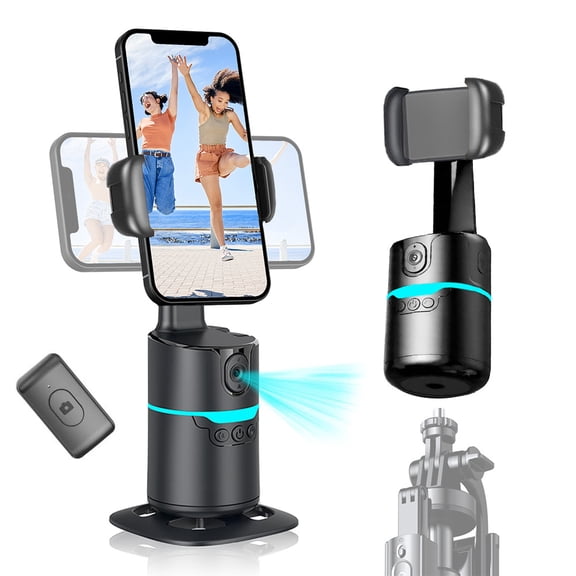 Auto Tracking Tripod with Detachable Remote, One-Touch Video/Photo, 360 Rotation Phone Mount for Vlog Live Streaming, Rechargeable Battery