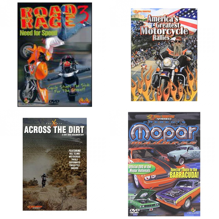 Auto, Truck & Cycle Extreme Stunts & Crashes 4 Pack DVD Bundle: Across the Dirt: A Dirt Bike Documentary, Americas Greatest Motorcycle Rallies, Road Rage Vol. 3 - Need for Speed, Mopar Madness