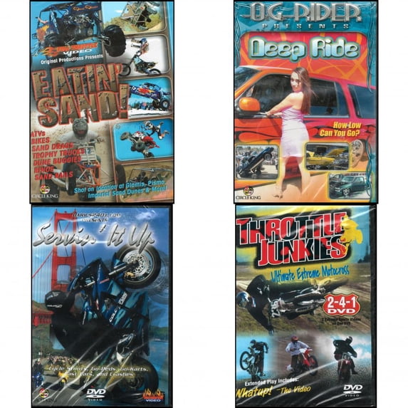 Auto, Truck & Cycle Extreme Stunts & Crashes 4 Pack DVD Bundle: Eatin Sand!, Og Rider: Deep Ride, Servin It Up, Throttle Junkies