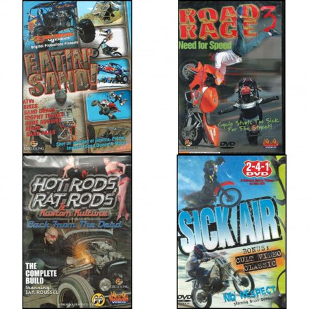 Auto, Truck & Cycle Extreme Stunts & Crashes 4 Pack DVD Bundle: Eatin Sand!, Road Rage Vol. 3 - Need for Speed, Hot Rods, Rat Rods & Kustom Kulture: Back from the Dead - The Complete Build, Sick Air