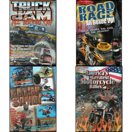 Auto, Truck & Cycle Extreme Stunts & Crashes 4 Pack DVD Bundle: Truck Jam: All Tricked Out, Road Rage: All Boxed Up Vols. 1-3, Eatin Sand!, Americas Greatest Motorcycle Rallies