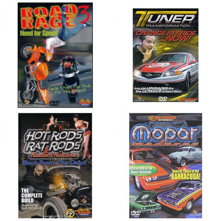 Auto, Truck & Cycle Extreme Stunts & Crashes 4 Pack DVD Bundle: Road Rage Vol. 3 - Need for Speed, Hot Rods, Rat Rods & Kustom Kulture: Back from the Dead - The Complete Build, Mopar Madness, Tuner T