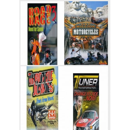 Auto, Truck & Cycle Extreme Stunts & Crashes 4 Pack DVD Bundle: Road Rage Vol. 3 - Need for Speed, One Million Motorcycles: Sturgis Rally, Throttle Junkies, Tuner Transformation: Change My Ride Now