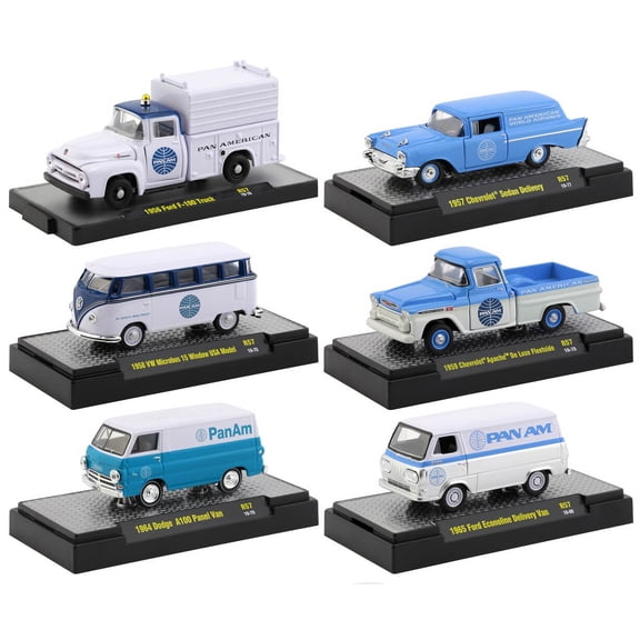 "Auto Trucks" Release 57, Set of 6 pieces "Pan American World Airways" (Pan Am) 1/64 Diecast Model Cars by M2 Machines