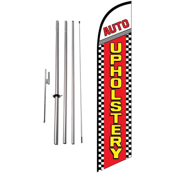 Auto Upholstery 15 foot Outdoor Advertising Feather Banner Flag Kit Sign with Pole and Ground Spike