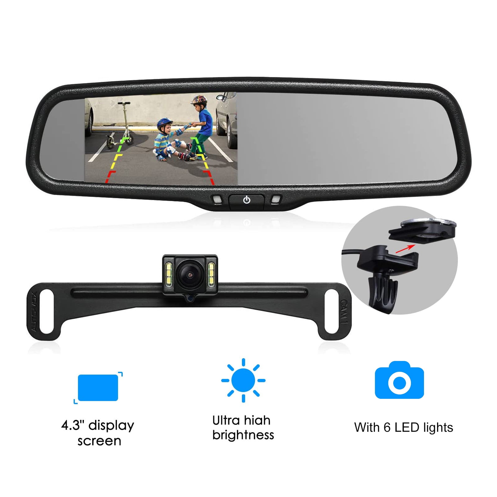 AutoVox Backup Camera OEM Look Rear View Mirror Camera Monitor IP68