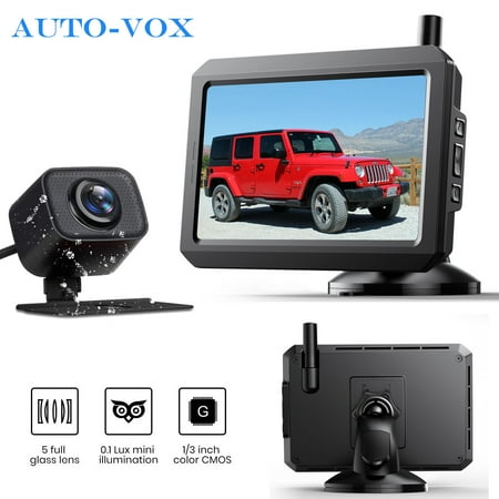 Auto-Vox Backup Camera Wireless 5'' Monitor Kit, Waterproof Rear View Camera Reversing Parking System for Trucks, SUV, and Universal Cars