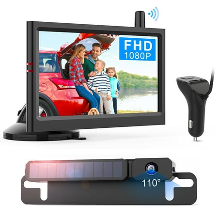 Auto-Vox Solar Wireless Backup Camera Trailer Highway Observations System, 5" HD Monitor with Digital Rear View Trucks Backup Camera fit for Pickup,Van