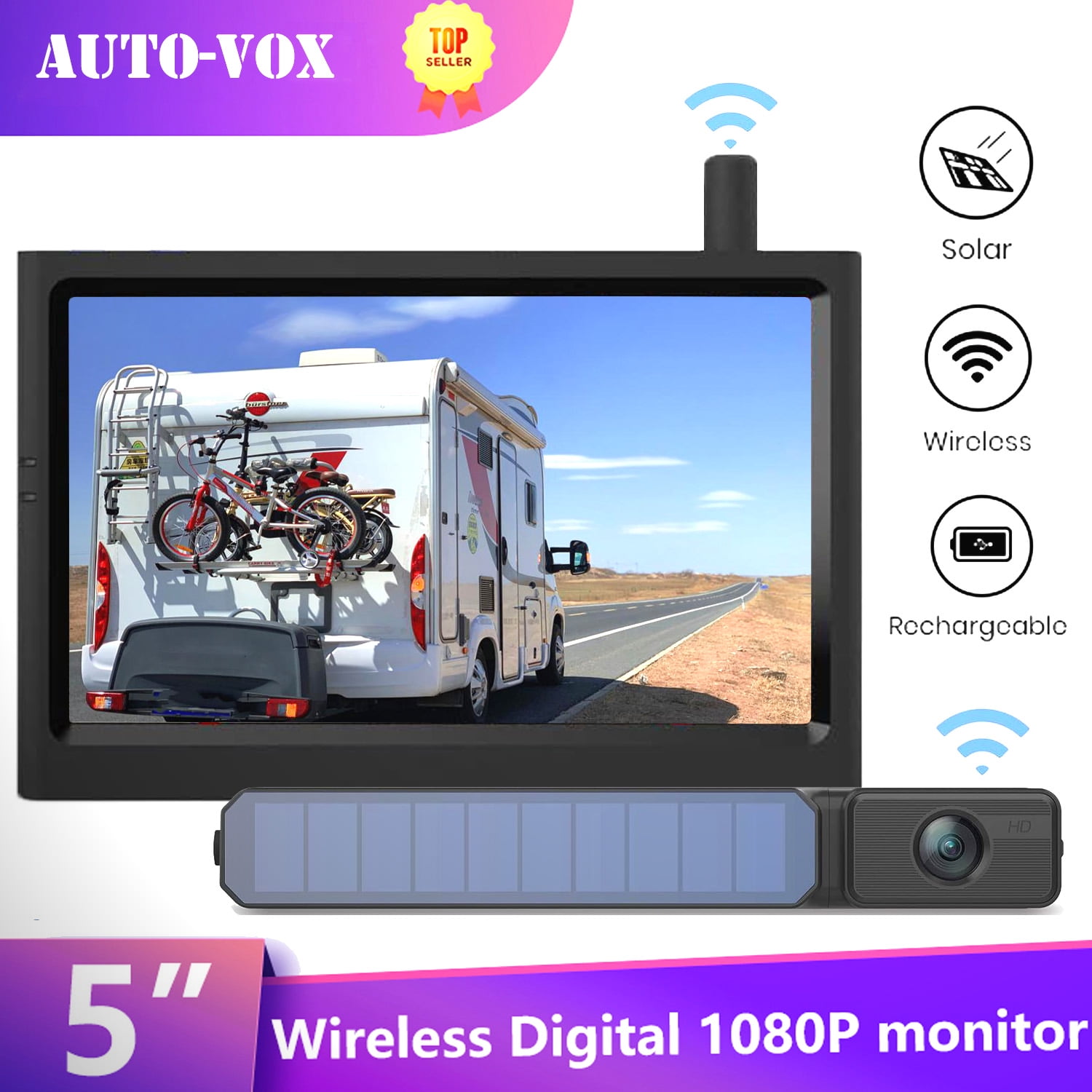 AutoVox Solar Wireless Backup Camera Trailer Highway Observations