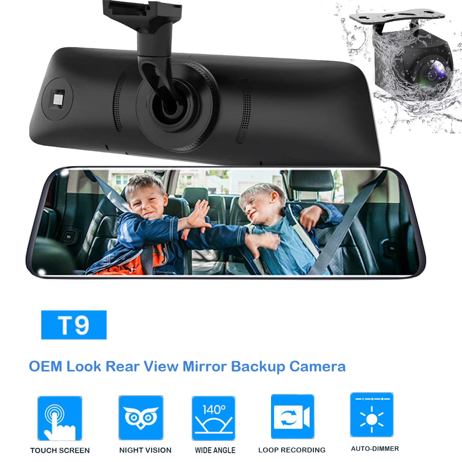 Auto-Vox T9 Backup Rear View Mirror Camera 9.35'' 1080P Full Touch