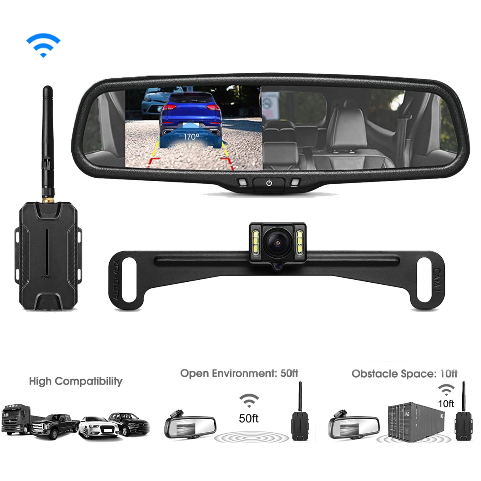AutoVox Wireless Backup Camera Kit OEM Look Rear View Mirror Monitor