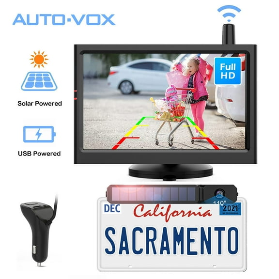 Auto-Vox Wireless Backup Camera Solar Charging, Travel Trailer Reverse Camera IP69K, Wireless Solar Rear View Highway Observations Camera System for Truck, Camper Vans