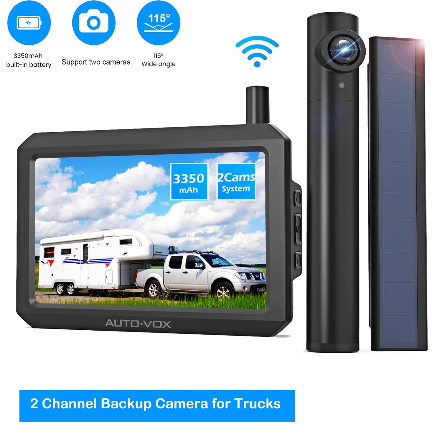 AUTO-VOX Solar4 Truly Wireless RV Backup Camera with Rechargeable