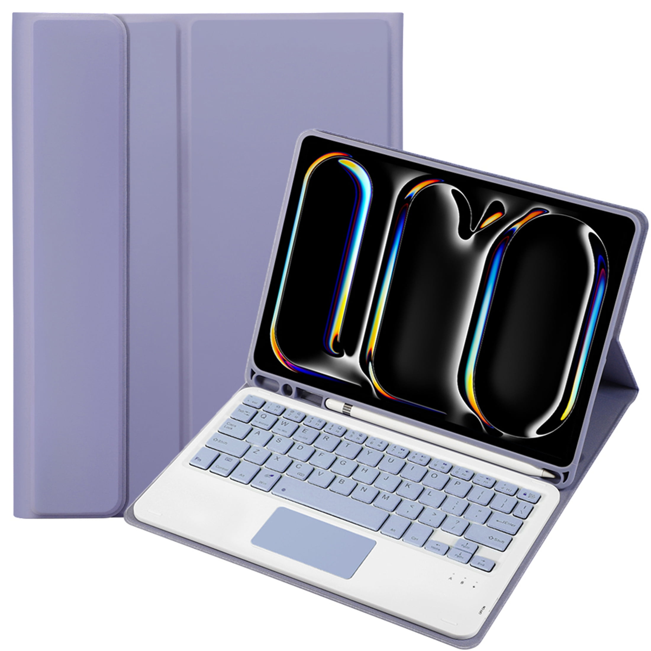 Auto Wake/Sleep Leather Smart Stand Case Cover with Pencil Holder Touch Keyboard Bluetooth for iPad Air 13 inch M2 2024 Released A2898 A2899 A2900 Purple