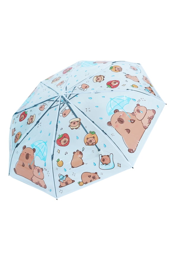 Auto Windproof Travel Umbrella Automatic Open Close Compact Clear Capybara Print