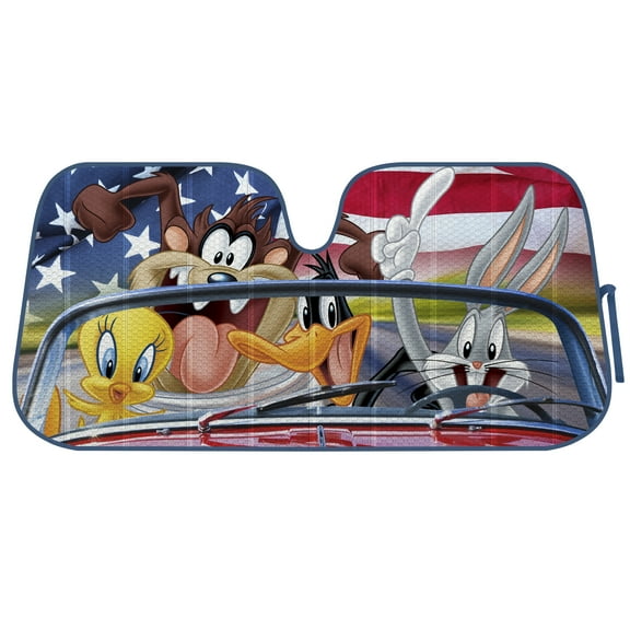 Auto Windshield Shade, Licensed Warner Bros Looney Tunes Road Trip Design, Double Bubble Reversible Foldable Accordion Design, Fits Car Truck Van SUV