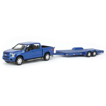 Auto World 1/64 2019 Ford F-150 Blue Metallic with Blue Trailer CP7977