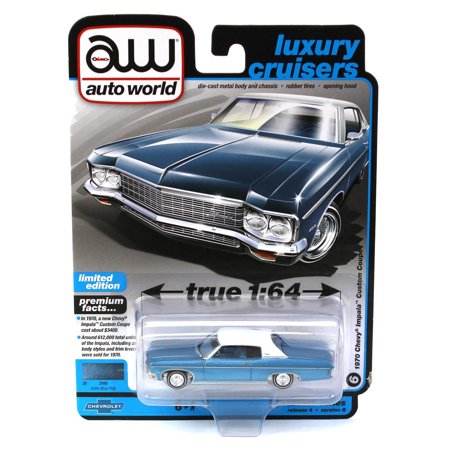 Auto World 1/64 Auto World 2022 Release 4B, Luxury Cruisers - 1970 Chevrolet Impala, Astro Blue 64382-B6