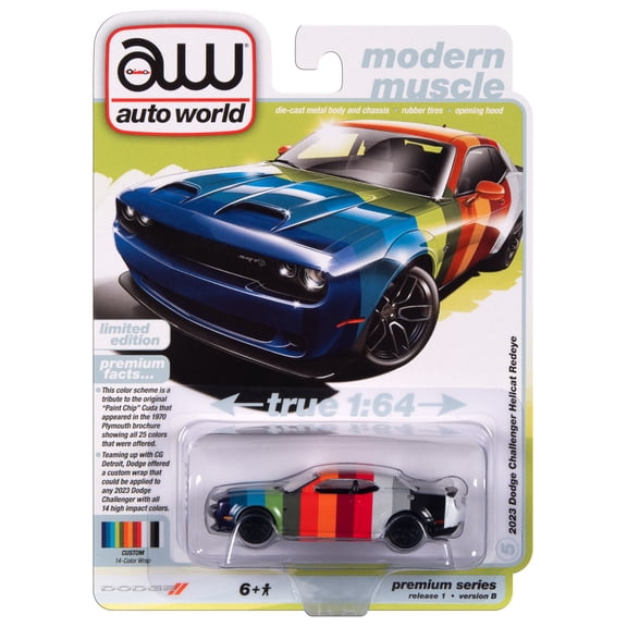 Auto World 1:64 Die Cast Premium Paint Swatch 2023 Dodge Challenger Hellcat Redeye 2024 Release 1
