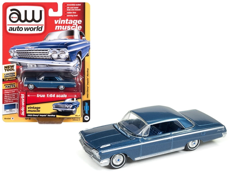 Auto World 1:64 Diecast 1962 Chevrolet Impala Blue Model Car