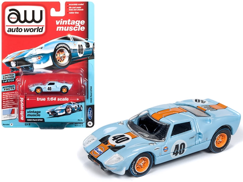 Auto World 1:64 Scale Blue 1965 Ford GT40 #40 Gulf Diecast