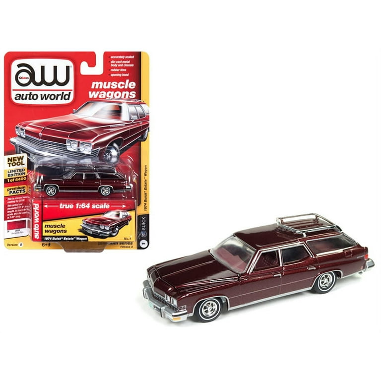 Auto World 1:64 Scale Burgundy 1974 Buick Estate Wagon Diecast Car