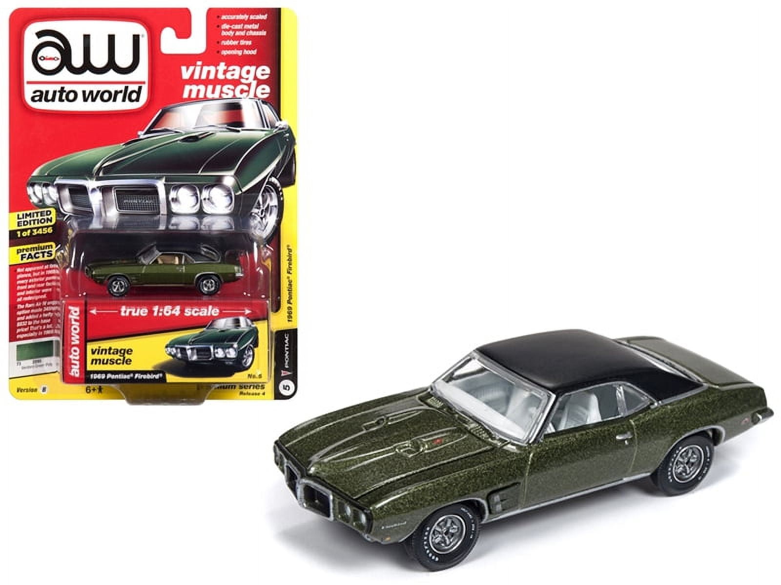 Auto World 1:64 Scale Green & Black 1969 Pontiac Firebird Diecast Car