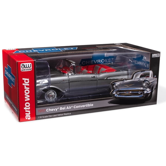 Auto World 1957 Chevrolet Bel Air Convertible - Inca Silver 1/18 Scale Diecast