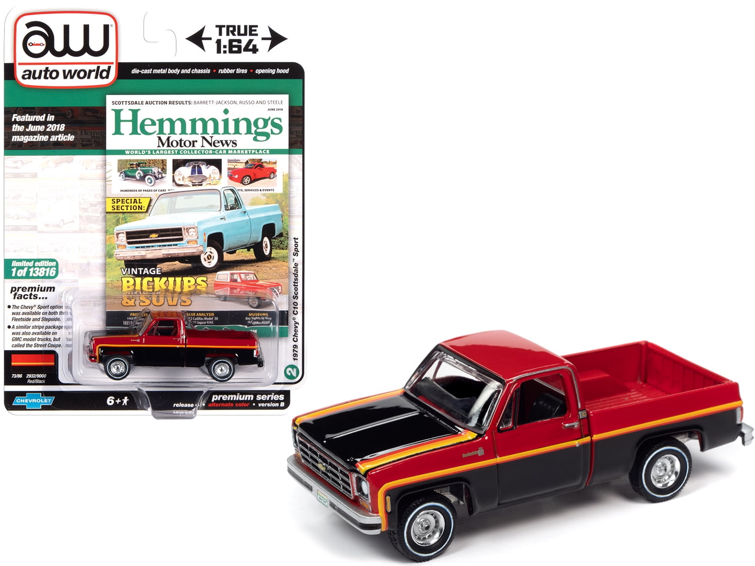Auto World 1979 Chevy C10 Sport Red Black Truck Play Vehicle