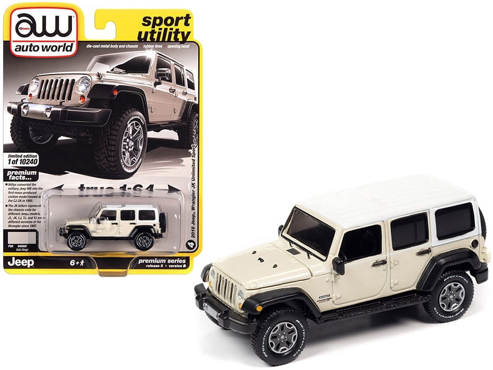 Auto World 2018 Jeep Wrangler JK Unlimited Gobi Beige Car Play Vehicle