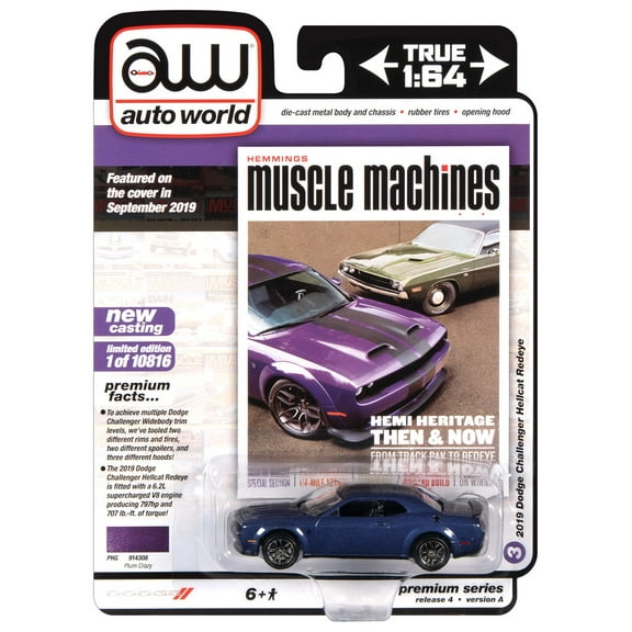 Auto World 2019 Dodge Challenger Hellcat Redeye Plum Crazy Car Play Vehicle