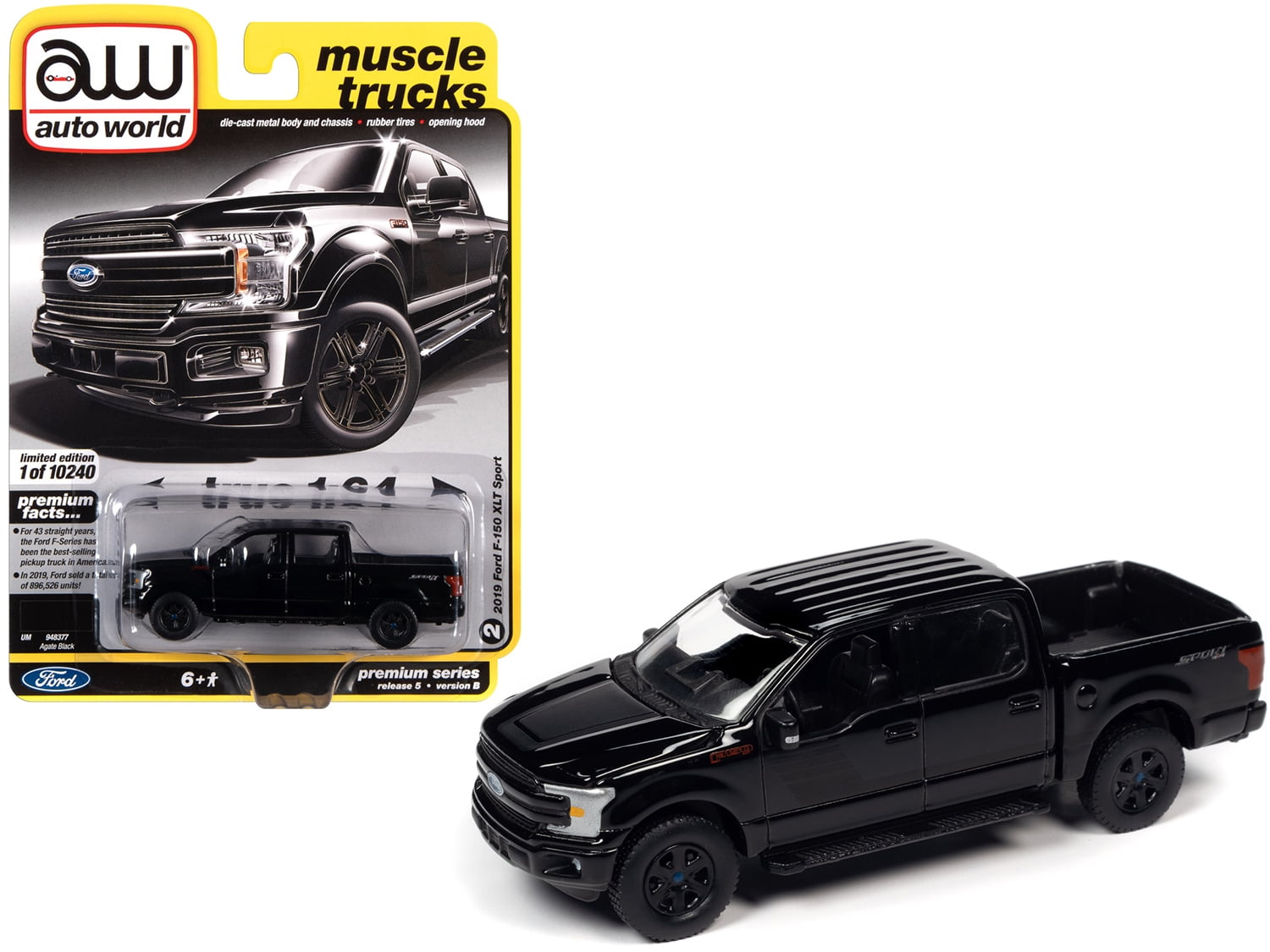 Auto World 2019 Ford F-150 XLT Sport Black Truck Play Vehicle