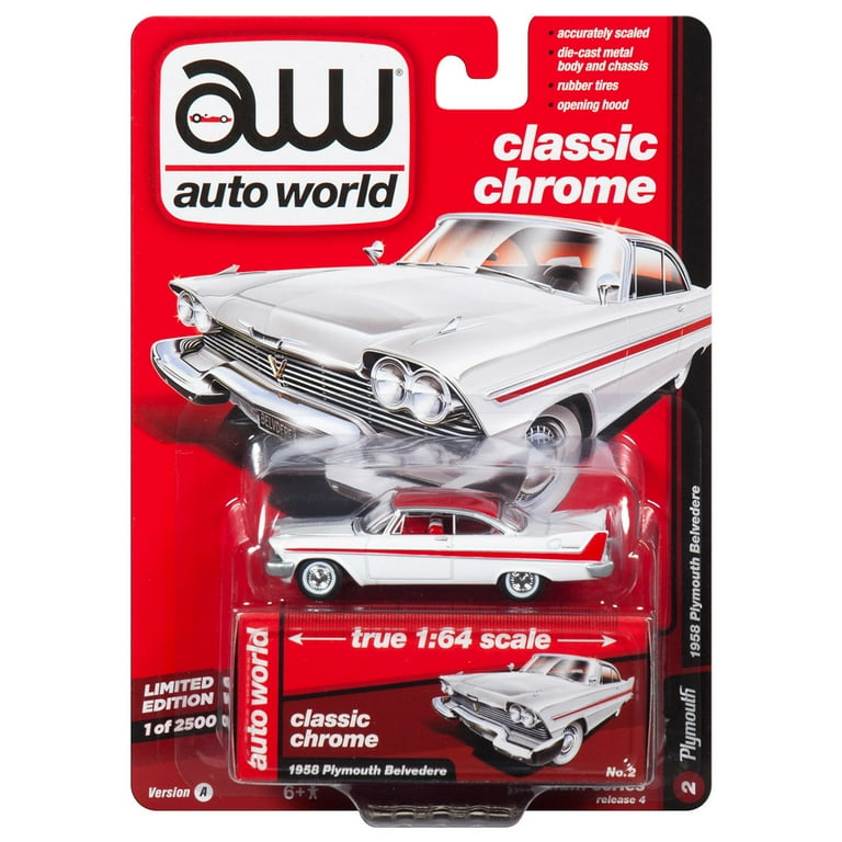 Auto World 1:64 Classic Chrome 1958 Plymouth Belvedere Die-Cast