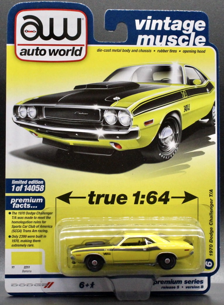 Auto World Aw 1970 Dodge Challenger T/a Fy1 Banana Die Cast Scale 1/64 Car Model