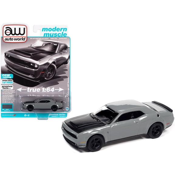 2018 Dodge Challenger SRT Demon Destroyer Gray with Black Hood Modern Muscle Limited Edition to 14408 pieces Worldwide 1/64 Diecast Model Car by Autoworld