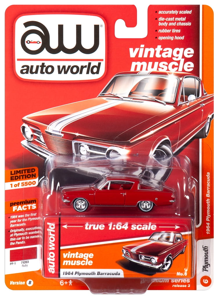 Auto World Red 1964 Plymouth Barracuda Car Toy