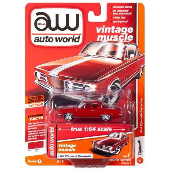 Auto World Red 1964 Plymouth Barracuda Car Toy