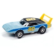 Auto World Xtraction SC412-4A 1969 Dodge Daytona Blue/Yellow HO Scale Slot Car