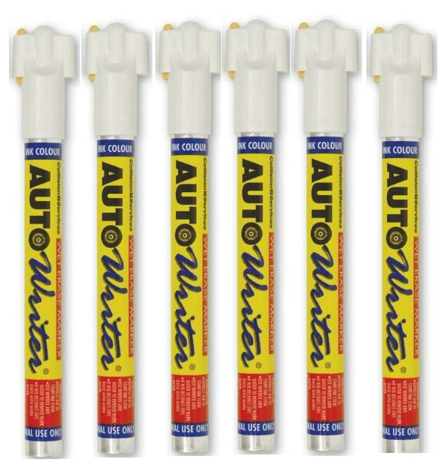 Auto Writer Pens White 6-Pack - U.S. Chemical & Plastics USC-37004 - Chisel Tip Permanent Markers for Auto, Plastic, & Metal 1 Count (Pack of 6)