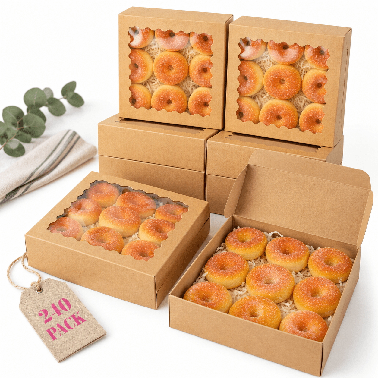 Auto-pop Up 240brown Pastry Box With Window Donut Pie Boxes 8