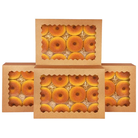 Auto-pop Up Brown Cookie Box with Window 14x10x2.5 inch 24Pcs Bakery Pastry Macaron For Packaging