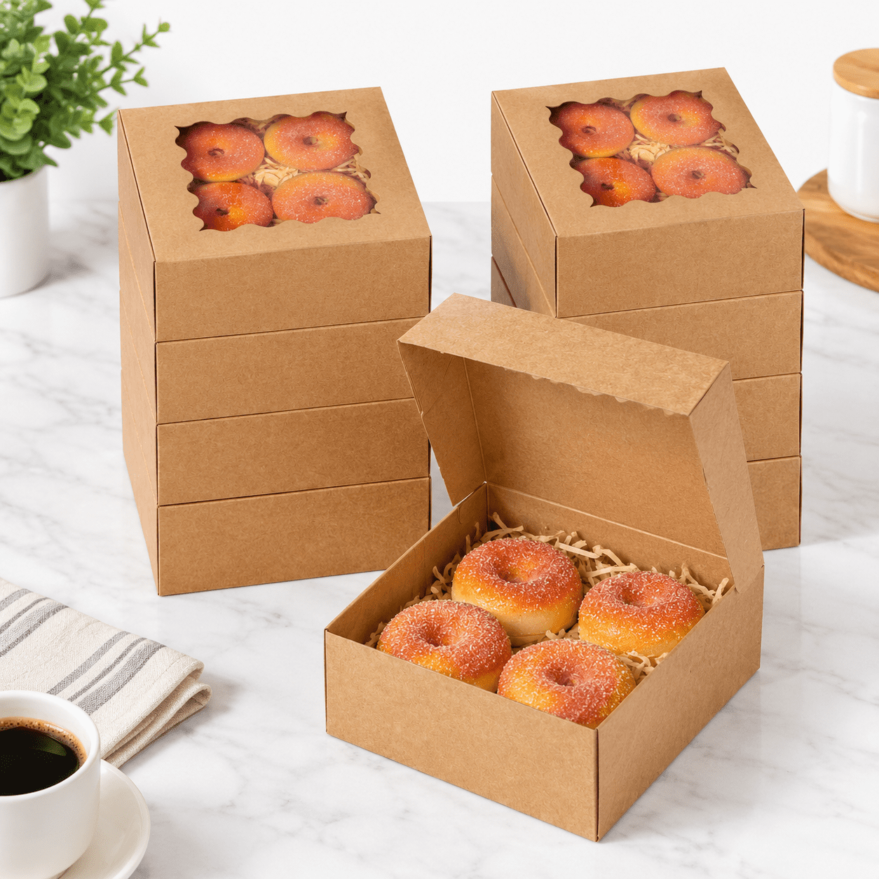 Auto-pop Up Cookie Box With Window 6x6x3 Inch Brown 60pastryaron Bakery ...