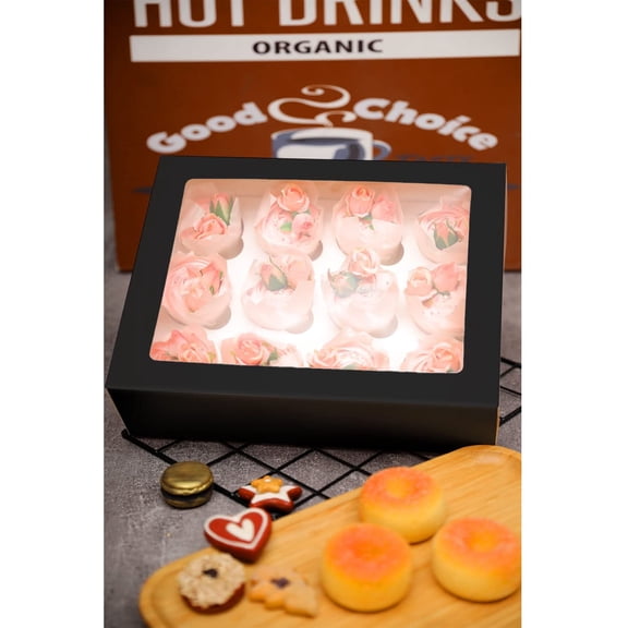 Auto-pop Up Cupcake Boxes with Window Black 40PCS 12 Count Cupcake Box 13x10x3.5 Cupcakes Carrier