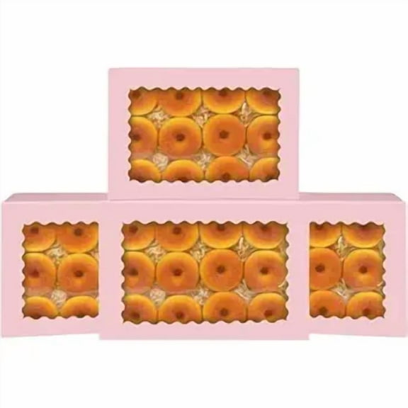 Auto-pop Up Pink Cookie Box with Window 14x10x2.5 Inch 24Pcs Bakery Pastry Macaron Bakery Box For Packaging