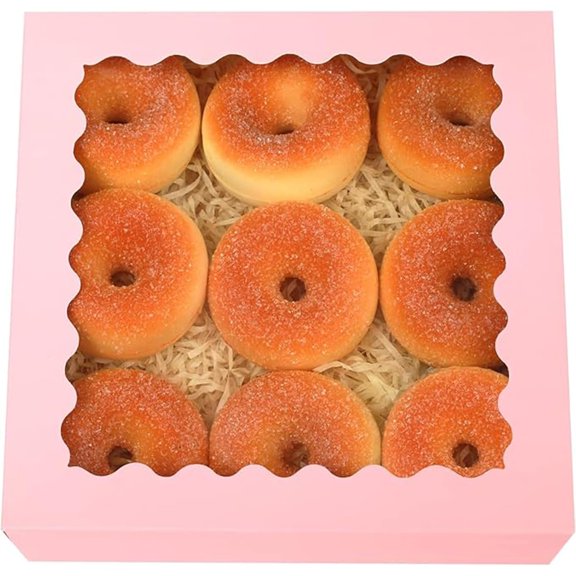 Auto-pop Up Pink Pie Boxes with Window 10x10x2.5 inch 20Packs Cookie Donut Bakery Box