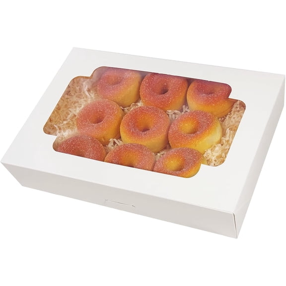Auto-pop up 12x8x2.5 inch White Cookie Box with Window 15 Packs Two Uses One Second Folding Pastry Biscuit Bakery Box for Packaging