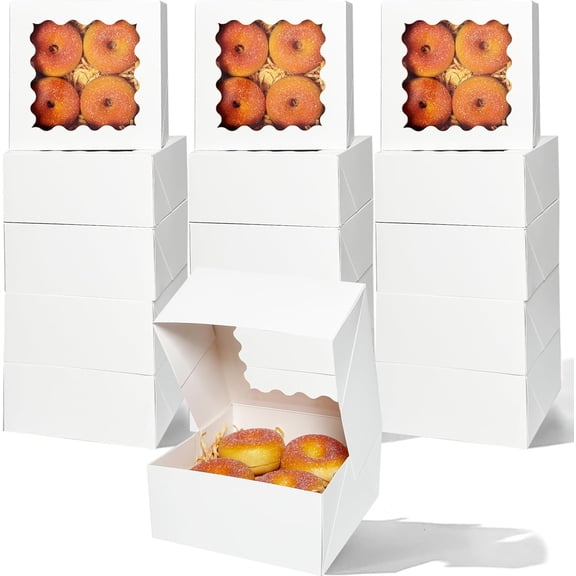 Auto-pop up 6x6x3 Inch White Cookie Box with Window 30Pcs Pastry Macaron Bakery Box For Packaging