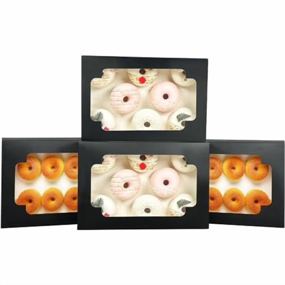 Auto-pop up Black Cookie Box with Window 12x8x2.5 inch 32 Packs Two Uses One Second Folding Pastry Biscuit Bakery Box for Packaging