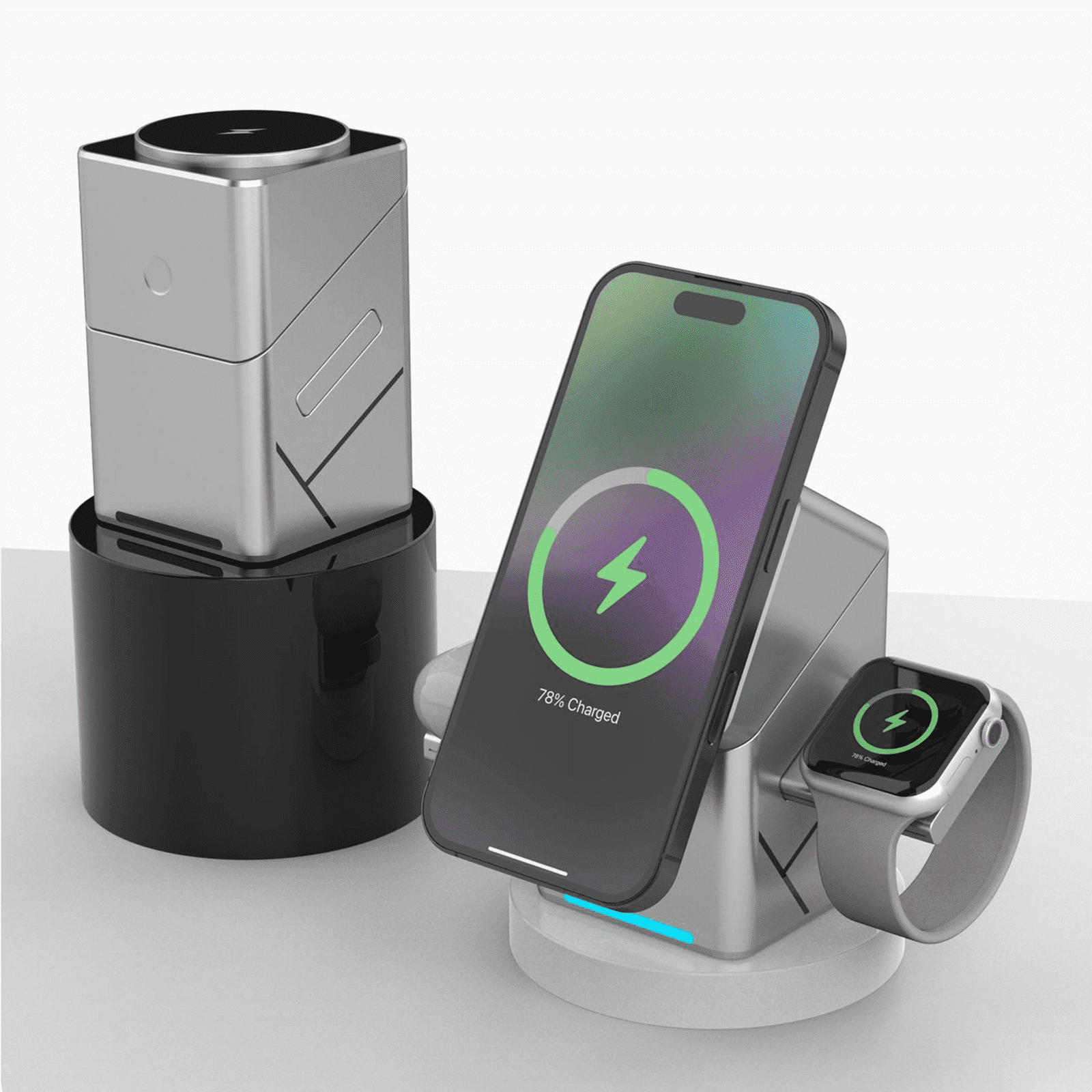 Auto-rotate Touch Magnetic 3 in 1 Wireless Charger Fast Charging Station for IPhone 12/13/14/15/16, for Iwatch & AirPods