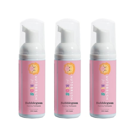 AutoBrush Kids Fluoride-Free Foaming Toothpaste Bubblegum Flavor (3 Pack)